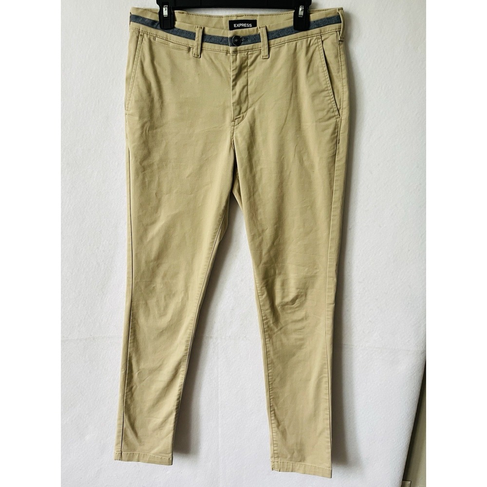 Express Men's Beige Size 31x34 Slim Fit Chino Pants Cotton Blend Flat Front EUC